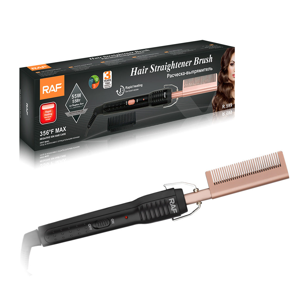 RAF EU Standard Electric Curling Brush Home Curling Iron Dry and Wet Dual-use Copper Comb Multi-functional Curling Straightening Brush