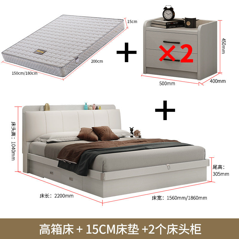 Light Luxury Master Bedroom Bed Matching Wedding Bed1.5Rice1.8Double White Leather Soft Bag High Box Storage Bed High Box Storage