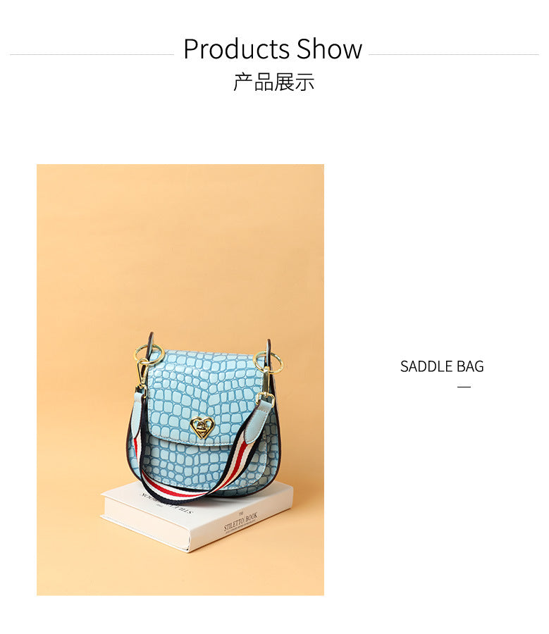 Autumn Winter New Korean Version Crocodile Pattern Saddle Bag Single Shoulder Crossbody Women's Bag Trendy Fashionable Personality Versatile Handbag for Women