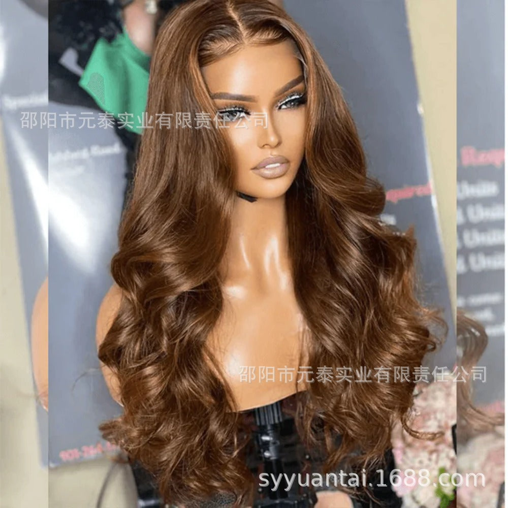 Women's Black Wig with Small Middle Part, Big Waves, Synthetic Long Curly Hair, Front Lace Wig, Wholesale Long Style with Side Bangs