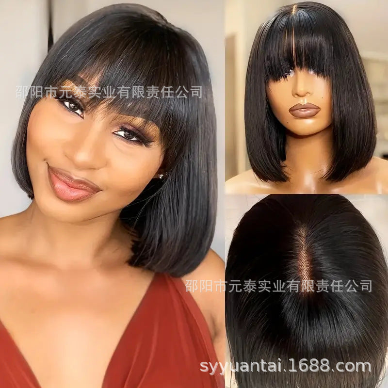 180 % Density 3*1 Lace Human Hair Bob Wig with Bangs Fringes