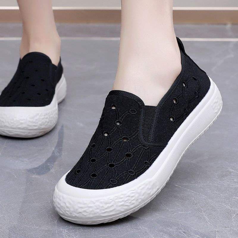 New Hollow Mesh Women's Shoes Breathable Perforated Fisherman Shoes White Canvas Shoes Women's Fashion Versatile Thick Sole Mesh Shoes
