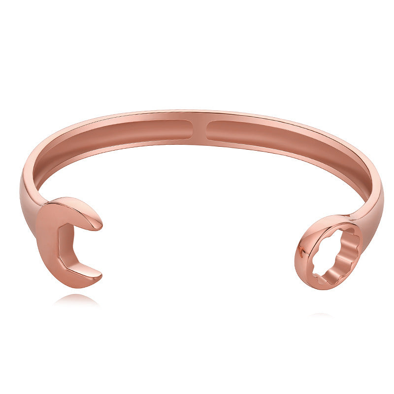 New Titanium Steel Fashion Personality Trendy Cool Men's Personality Open Stainless Steel Wrench Bracelet Factory Direct Sale