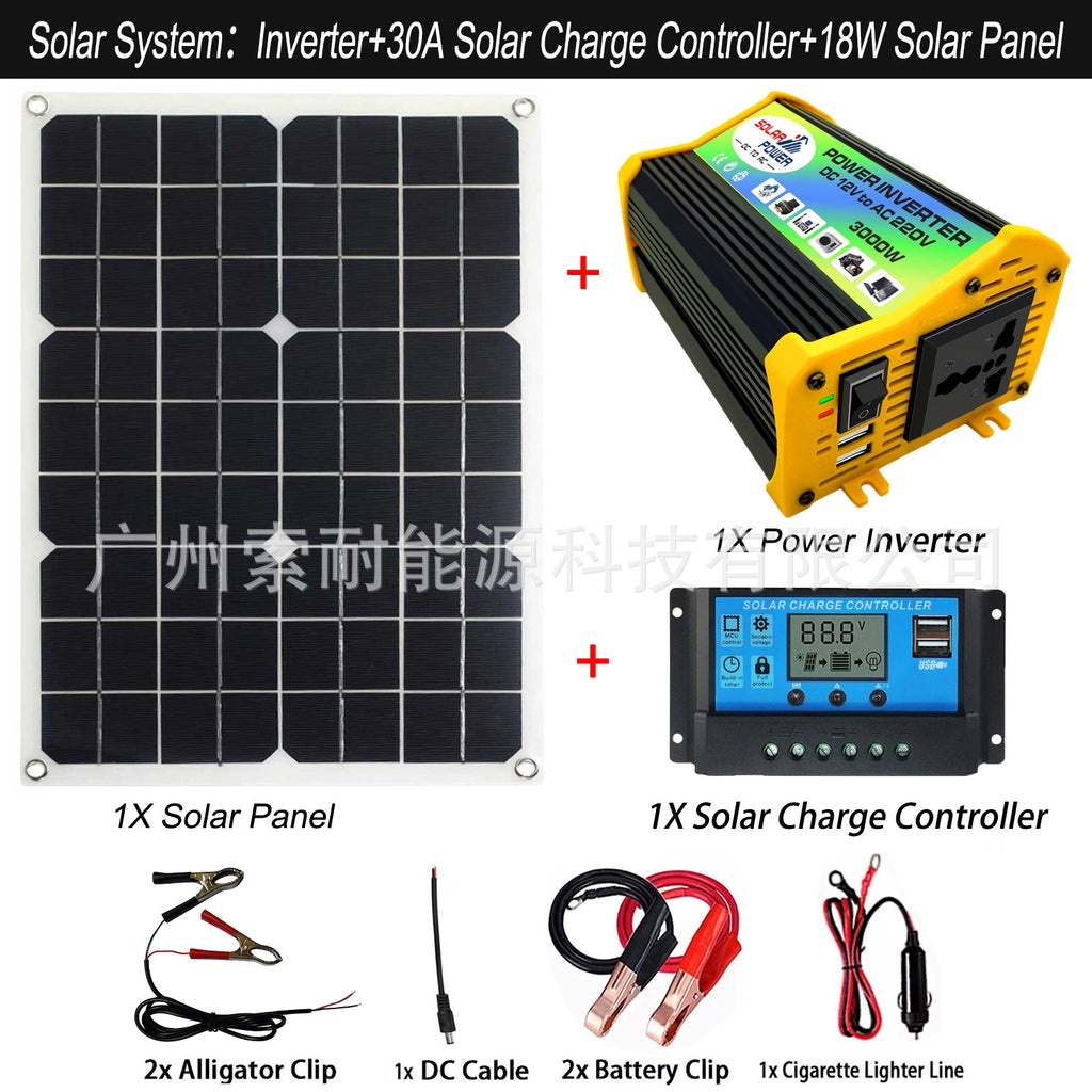 Solar Energy Kit System:Inverter 30A Controller 18W Solar Panel Solar System