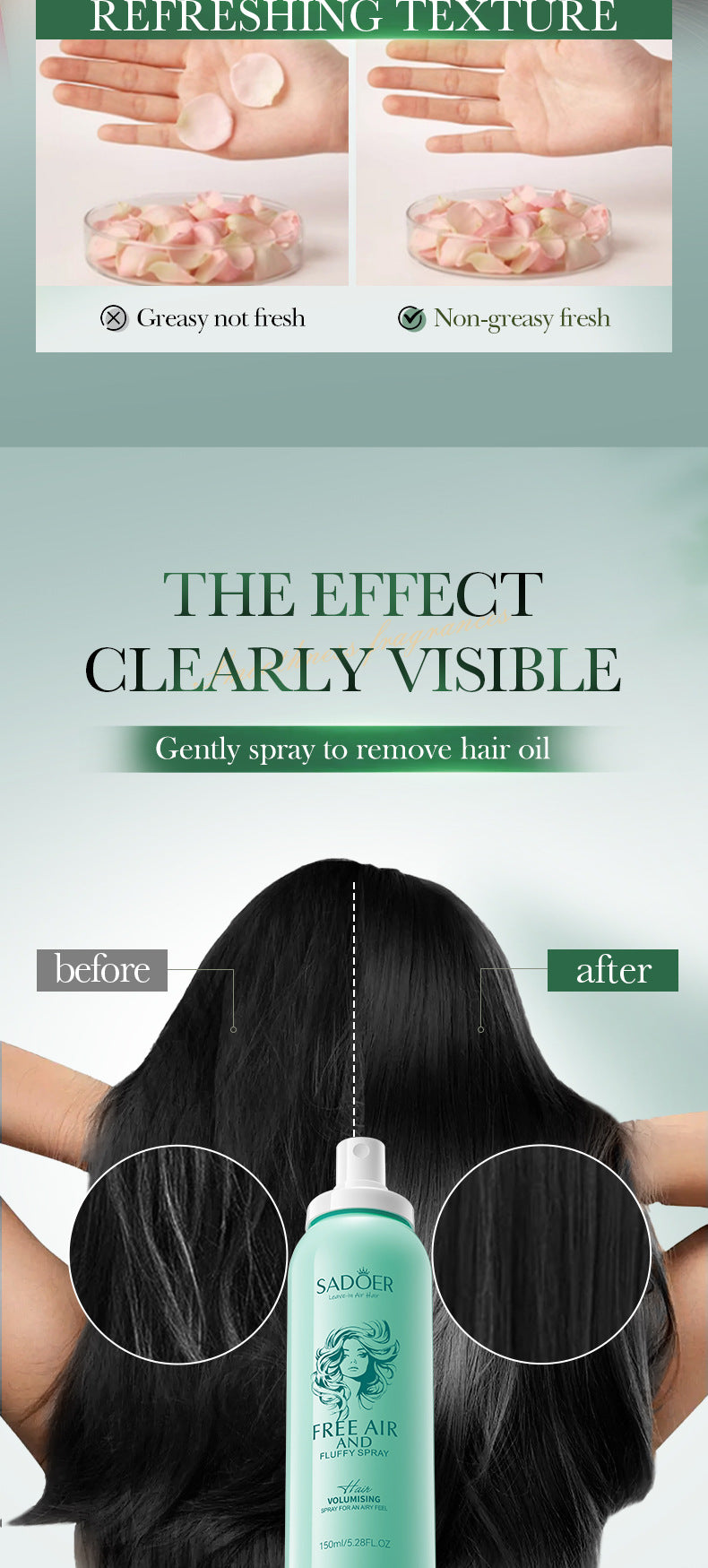 Hair Volumizing Spray SADOER Oil Removal and Smooth Hair Spray for Improving Hair Texture, Cross-Border Wholesale