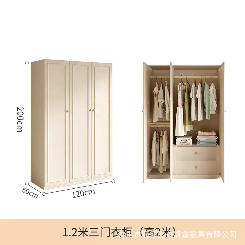 French Cream Style Wardrobe Small Apartment Home Cabinet Modern Simple Bedroom Full-Height Storage Cabinet Light Luxury Large Wardrobe