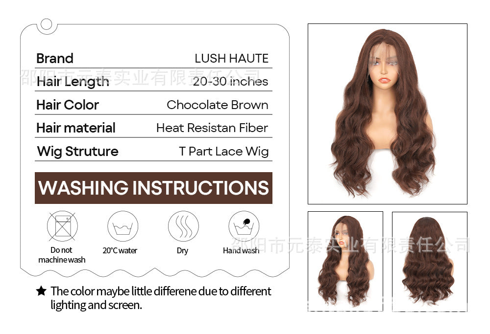 New European and American Style Women's Black Small Middle Part Big Wave Synthetic Long Curly Hair Lace Front Wig Wholesale