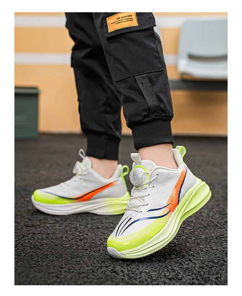 Red Rabbit Rotating Button Children's Shoes Leather Surface Waterproof Middle and Large Children Student Running Shoes Shock Absorption Lightweight Sports Shoes Comfortable