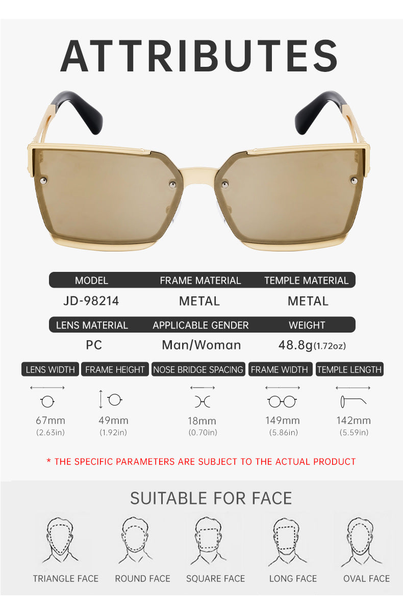 European and American Retro Punk Style Square Frame Sunglasses for Women Outdoor Sunshade Sunglasses for Men High-end Glasses Wholesale