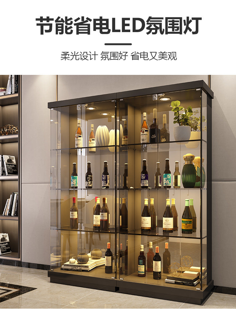 All-Glass Wine Cabinet Living Room Wall-Mounted Sideboard Modern Simple Light Luxury Small Red Wine Transparent Collection Figurine Display Cabinet