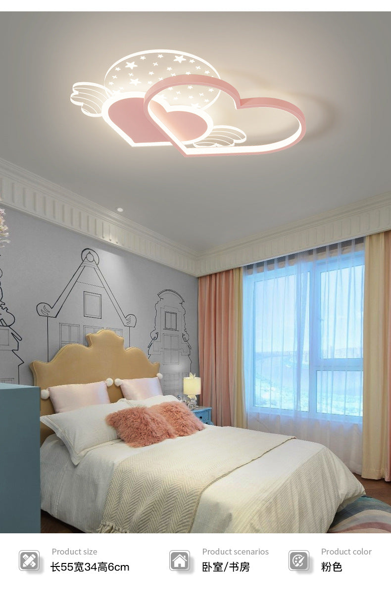 Cozy Eye Protection Bedroom Lamp led Simple Ceiling Light for Boys and Girls Princess Room Bedroom Creative Double Heart Lamp