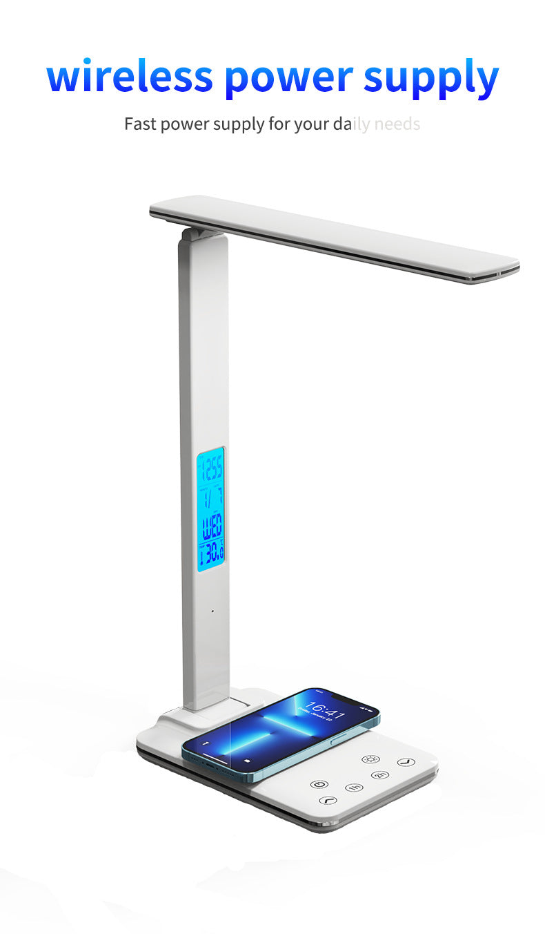 Alarm Clock Table Lamp Folding Creative Smart Magnetic Charging Learning Lamp Working Clock Eye-Protection Lamp Ambience Light Wholesale
