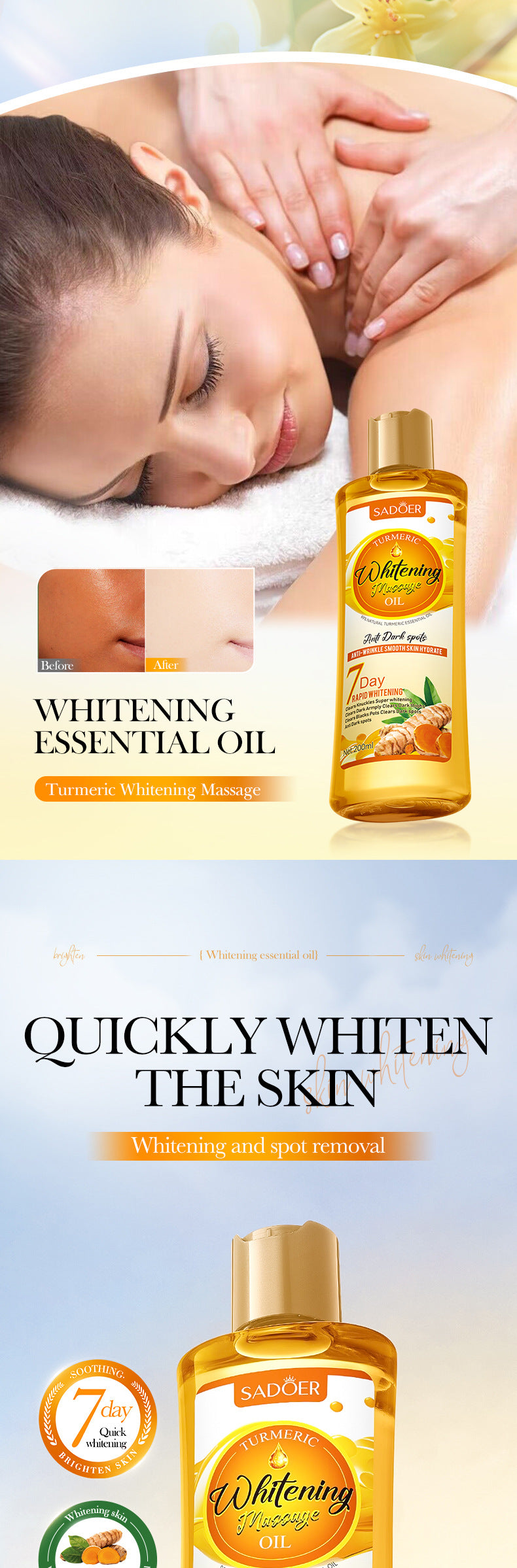 SADOER姜黄美白按摩精油保湿身体通用精油跨境批发