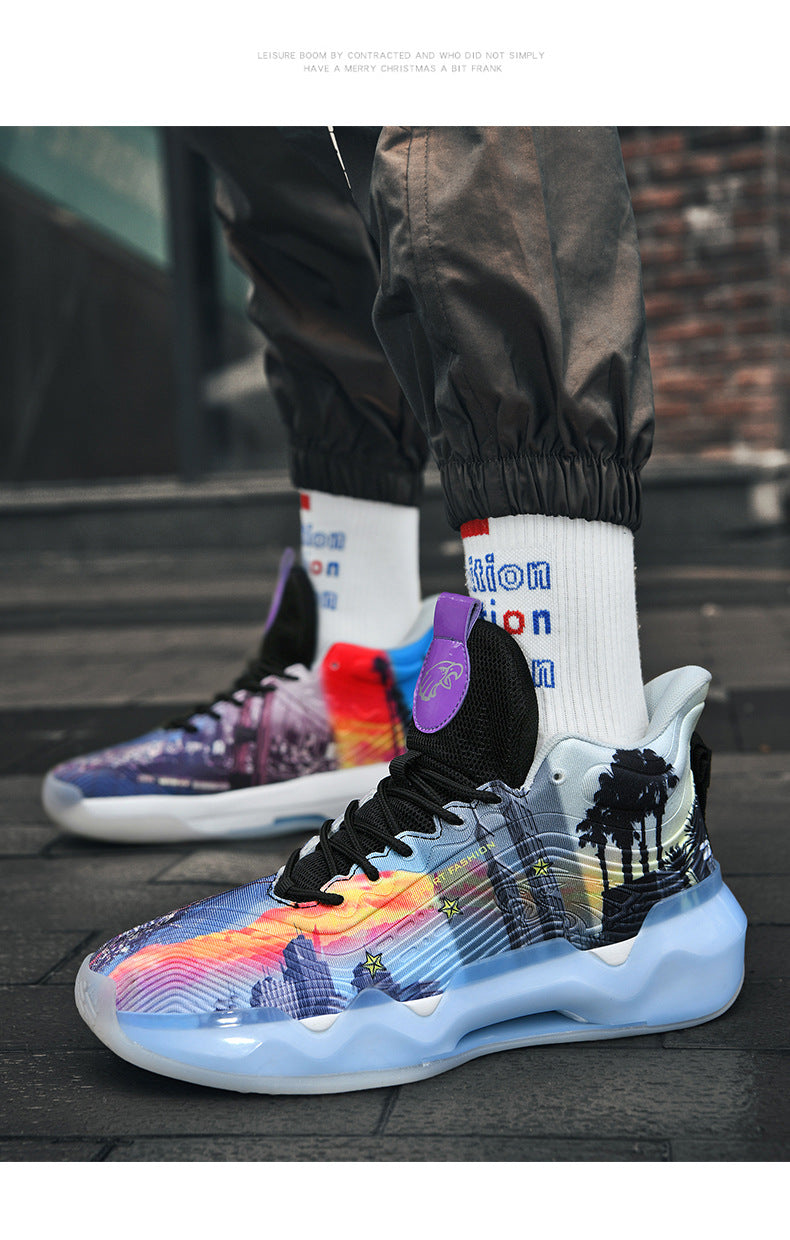 Autumn Winter New Wear-Resistant Anti-Slip Trendy Men's Sports Shoes Friction Sound Youth Professional Combat High-Top Basketball Shoes