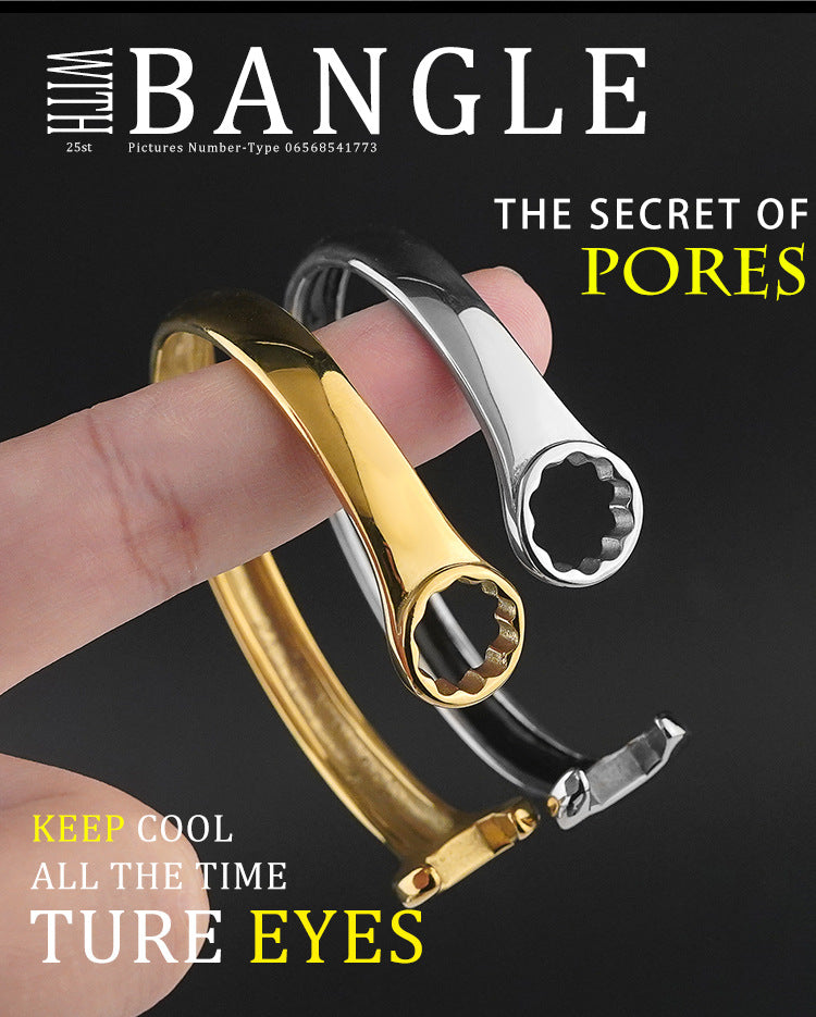 New Titanium Steel Fashion Personality Trendy Cool Men's Personality Open Stainless Steel Wrench Bracelet Factory Direct Sale