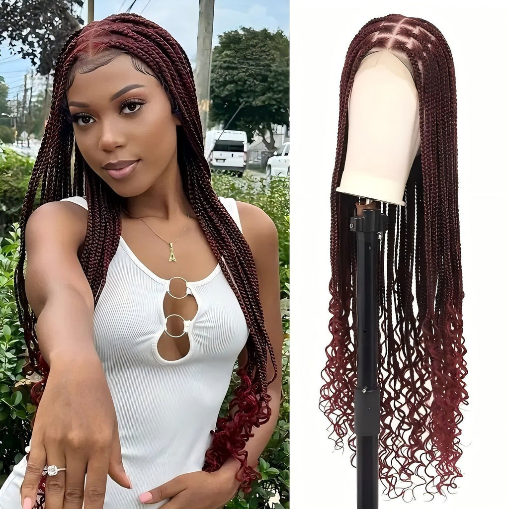 Cross-Border Crochet Hair Wig Three-Strand Braid Tail Flower Braided Braid Curly Dreadlock Hair Extensions Box Braids Full Lace