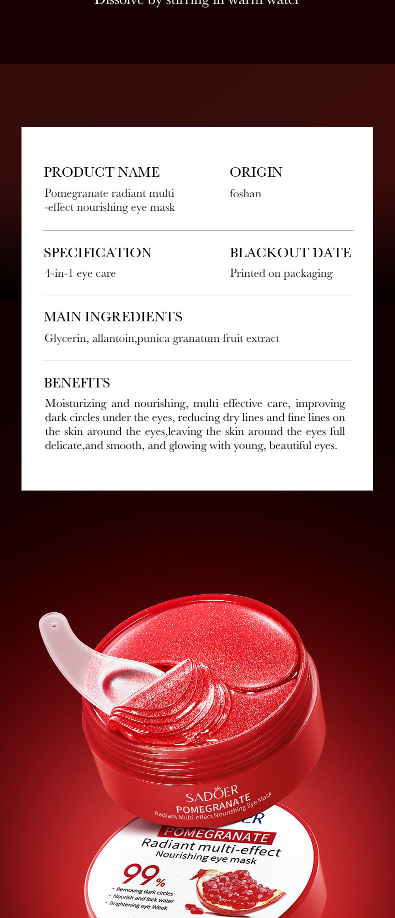 Red Pomegranate Eye Mask SADOER Moisturize the eye area, improve dark circles and wrinkles,  foreign trade wholesale