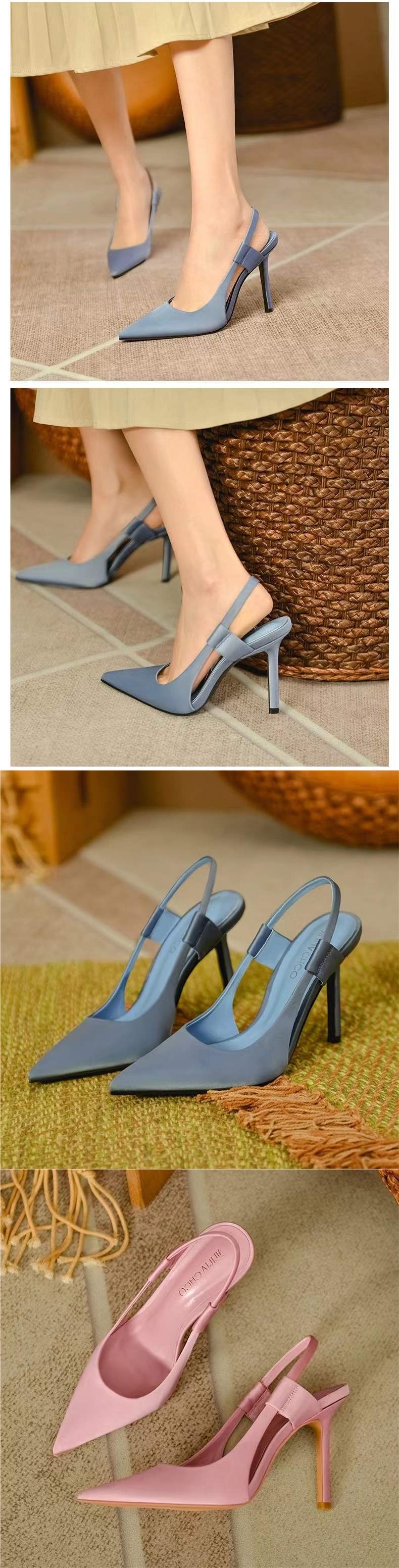 Fairy High Heels for Women2025New Pointed Toe French Style Thin Heel Mules Casual Outdoor Closed-Toe Sandals Trendy