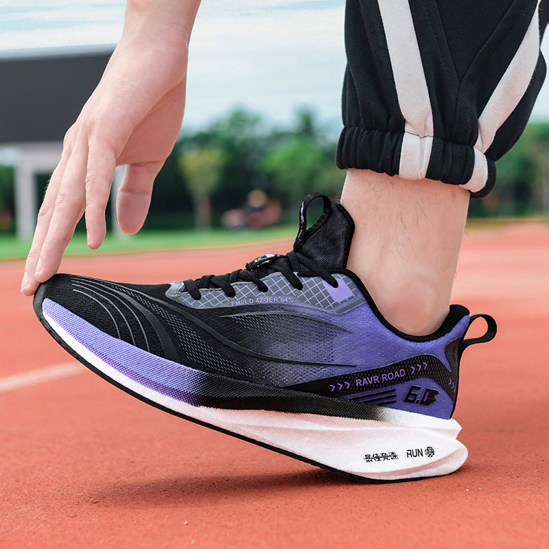 Summer New National Trend Sports Shoes Couple Breathable Student Running Shoes Popcorn Carbon Plate High Elastic Shock Absorption Men's Shoes