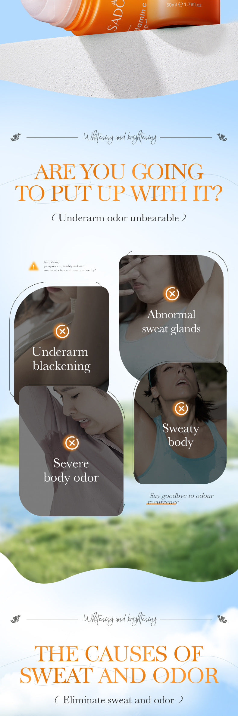 Full English VC Whitening Antiperspirant Roll-On SADOER Brightening Underarm Deodorant Roll-on  Wholesale