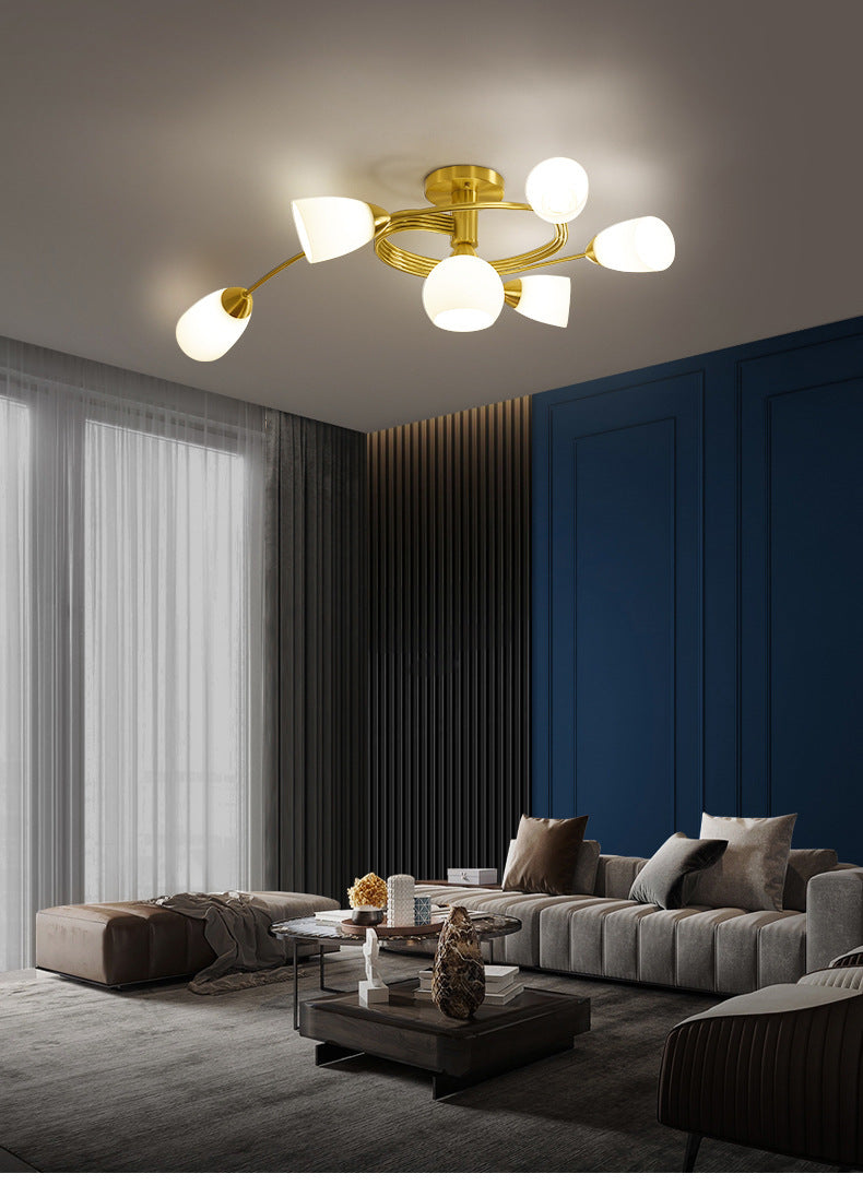 All-Copper Small Living Room Lamp Nordic Light Luxury Dining Room Copper Lamp Post-Modern Personality Creative Molecular Lamp Study Bedroom Lighting