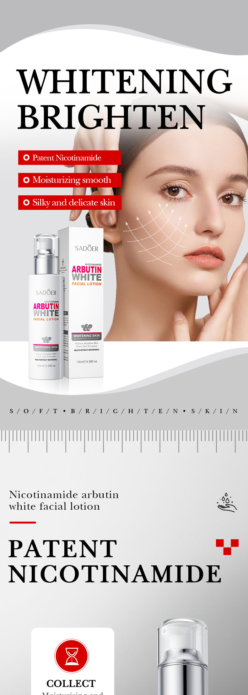 Full English Niacinamide Arbutin Set SADOER Whitening, hydrating, and moisturizing skincare products  wholesale