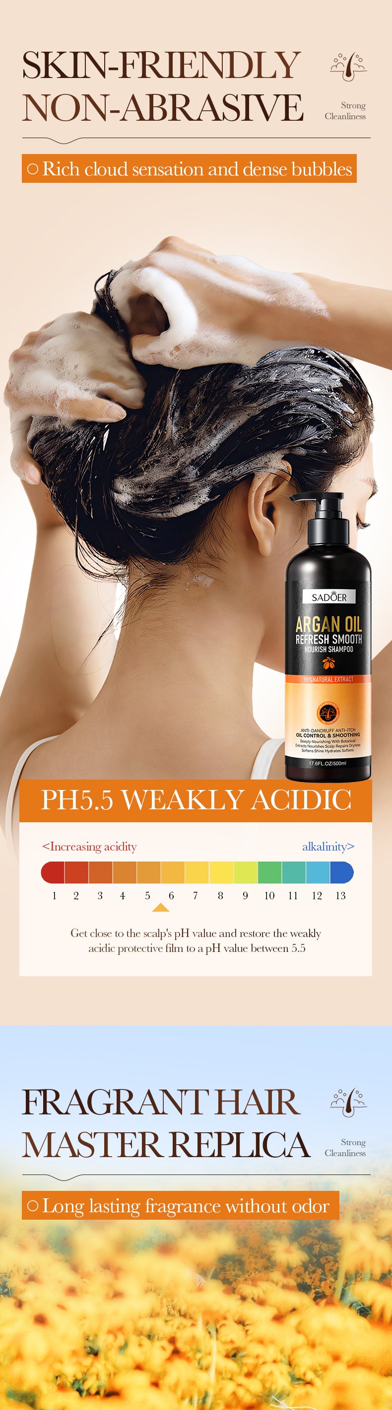 Argan Oil Shampoo500ml SADOER Smooth Anti-Dandruff Refreshing Conditioner Cross-Border Wholesale