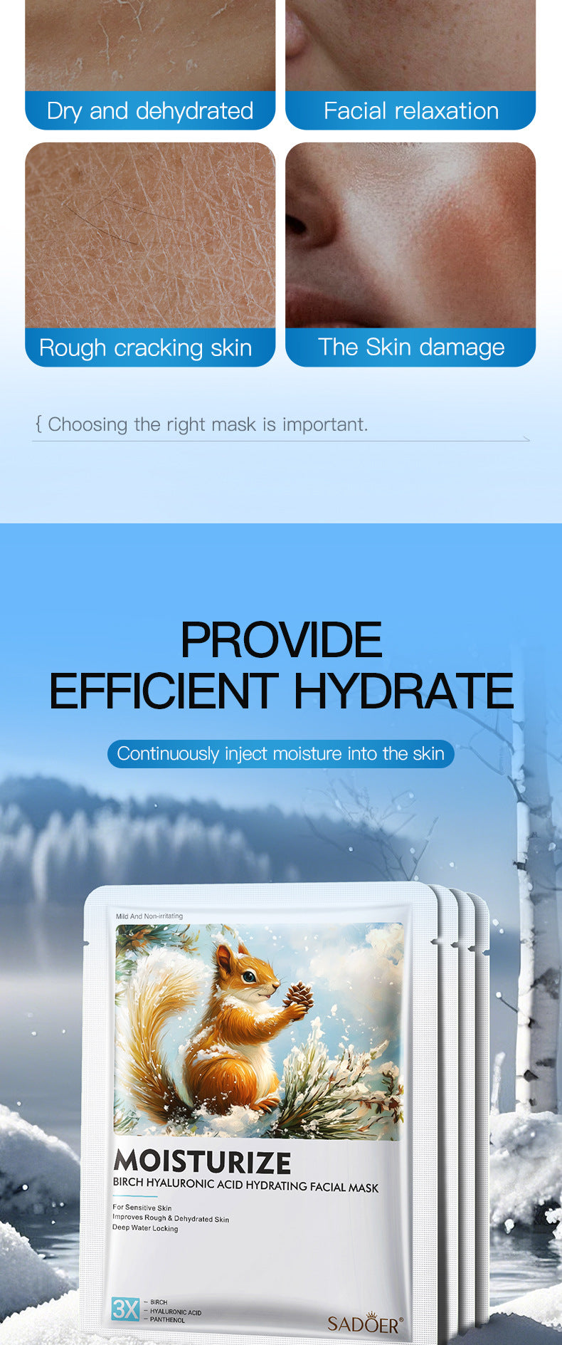 Full English Birch Hyaluronic Acid Hydrating Mask SADOER Moisturizing and hydrating face masks  wholesale