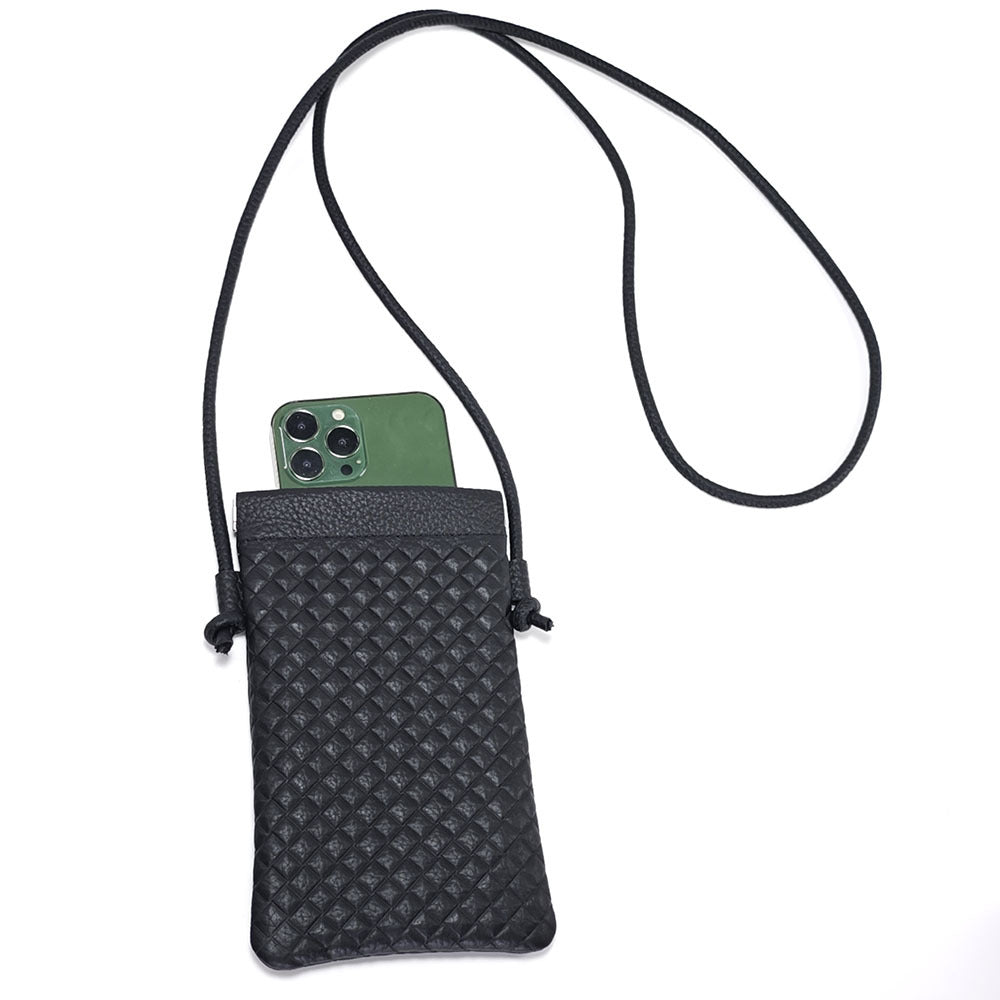 Genuine Leather Phone Bag for Women, Crossbody Small Bag, New Woven Pattern Vertical Style, Lightweight Mini Cowhide Walking Bag