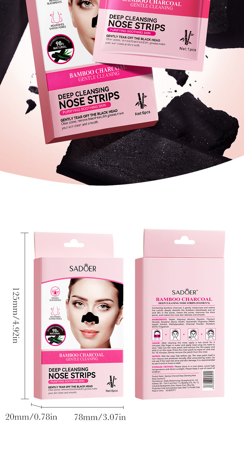 Full English Bamboo Charcoal Women's Nose Strips SADOER Deep Cleansing Blackhead Removal Nose Strips  Wholesale