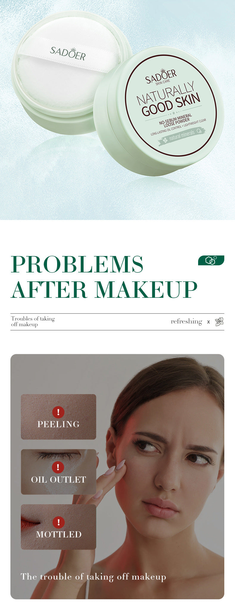 Full English Makeup SADOER Mineral Loose Powder Refreshing Lightweight Setting Concealer Powder  Wholesale