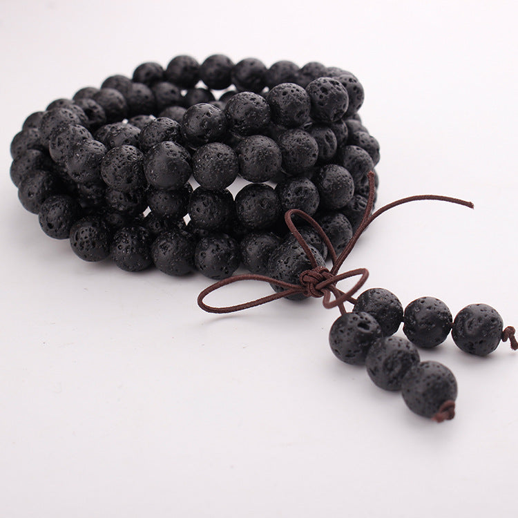Men's Volcanic Stone Bow Bracelet108Elastic Cord Natural Stone8mm Beaded Volcanic Stone Long Bracelet