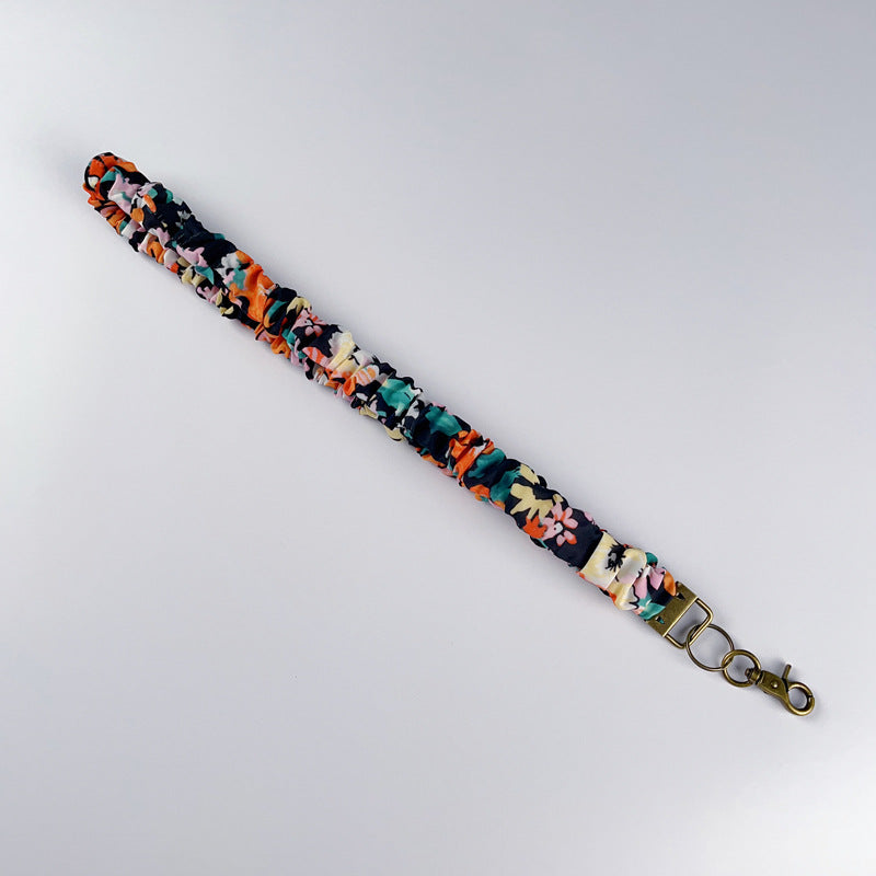 Keychain Large Elastic Polyester Wrinkle Print Hanging Ring Buckle Work Badge Phone Lanyard Chain