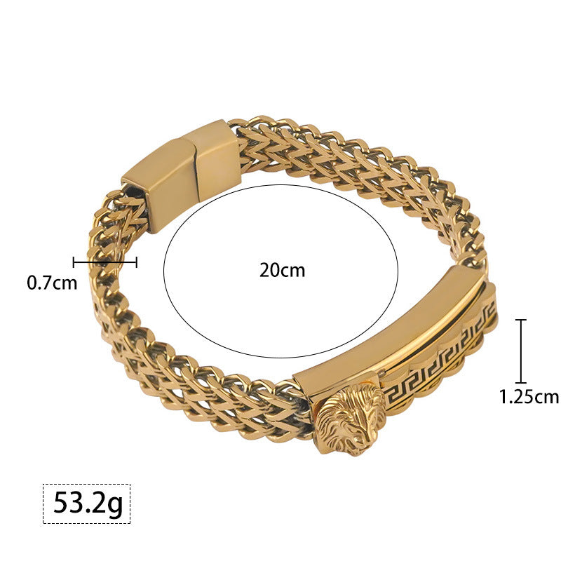 New Stainless Steel Personalized Lion Head Bracelet Titanium Steel Vacuum Plating gold Great Wall Pattern Jewelry
