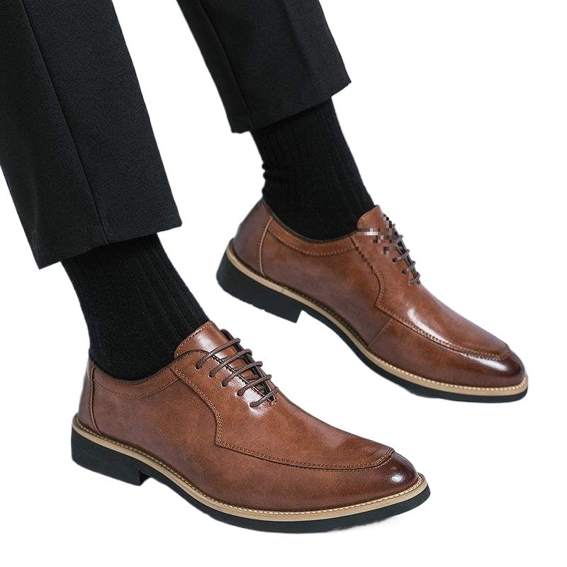 Men's Leather Shoes New Business Formal Casual British Style Breathable Brown Korean Trend Height Increasing Pointed Toe Groom Wedding