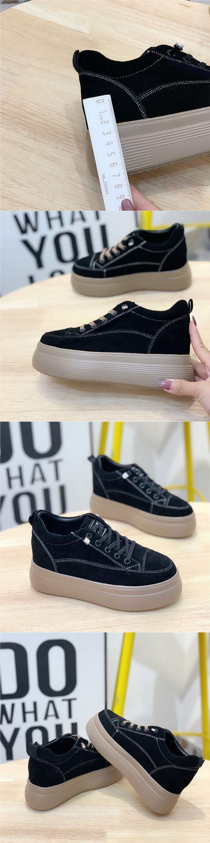New Spring Thick-Soled Height-Increasing Women's Shoes, Versatile Black Platform Casual Shoes for Winter
