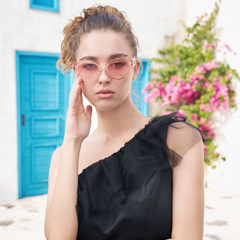 European and American Style Cat Eye Sunglasses for Women with High-end Feel ins Steampunk Frameless Sunglasses for Women Wholesale