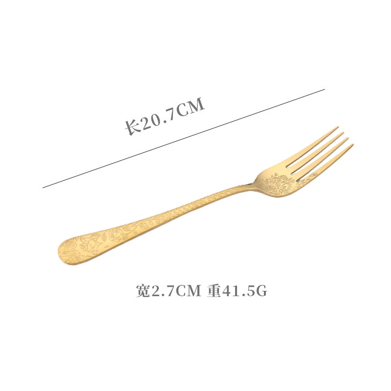 Vintage Pattern National Trend Stainless Steel Cutlery Set Five-Piece Set Western Steak Knife Fork Spoon Dessert Spoon Fork