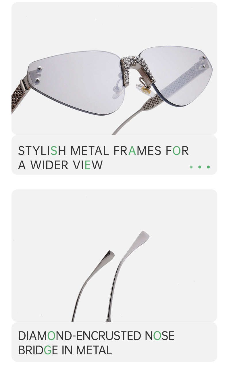 New European and American Fashion Frameless Sunglasses with Rhinestones for Women Outdoor Street Style Sunglasses Women Sun Protection Wholesale shades