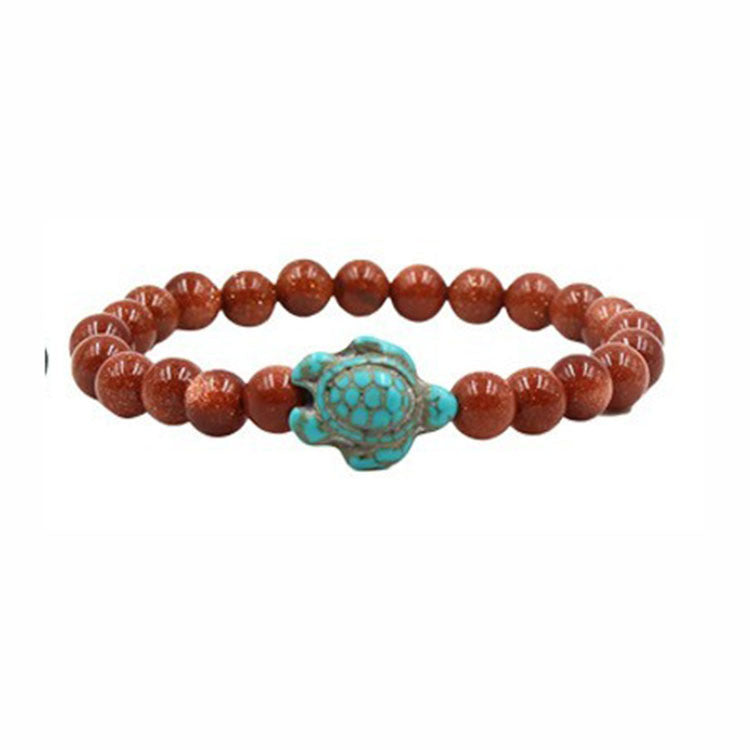 Tiger Eye Volcanic Turtle Bracelet8mm Beaded Elastic Cord Bracelet Natural Stone White Pine Drawing Green Pine Turtle Bracelet