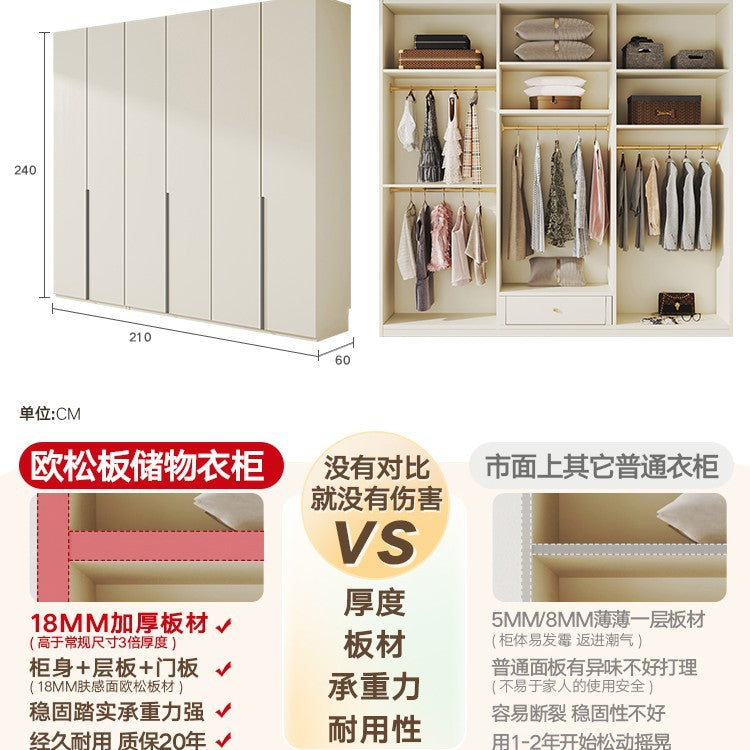Custom Wardrobe One-Door to Ceiling Combination Home Bedroom Furniture Simple Modern European Pine Board Storage Closet