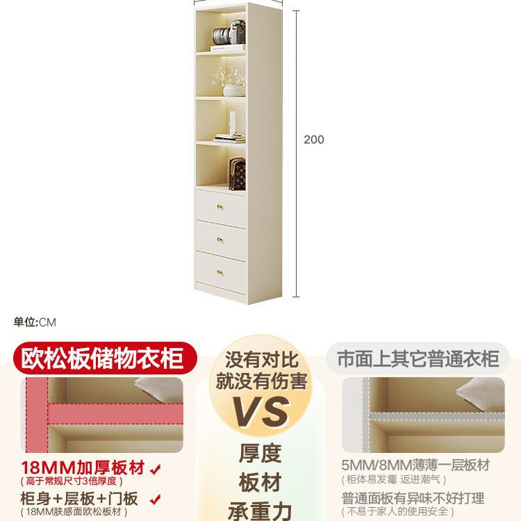 E0European Pine Board Warm White Sliding Door Wardrobe Desk Integrated Set Cream Style Bedroom Home Solid Wood Large Wardrobe