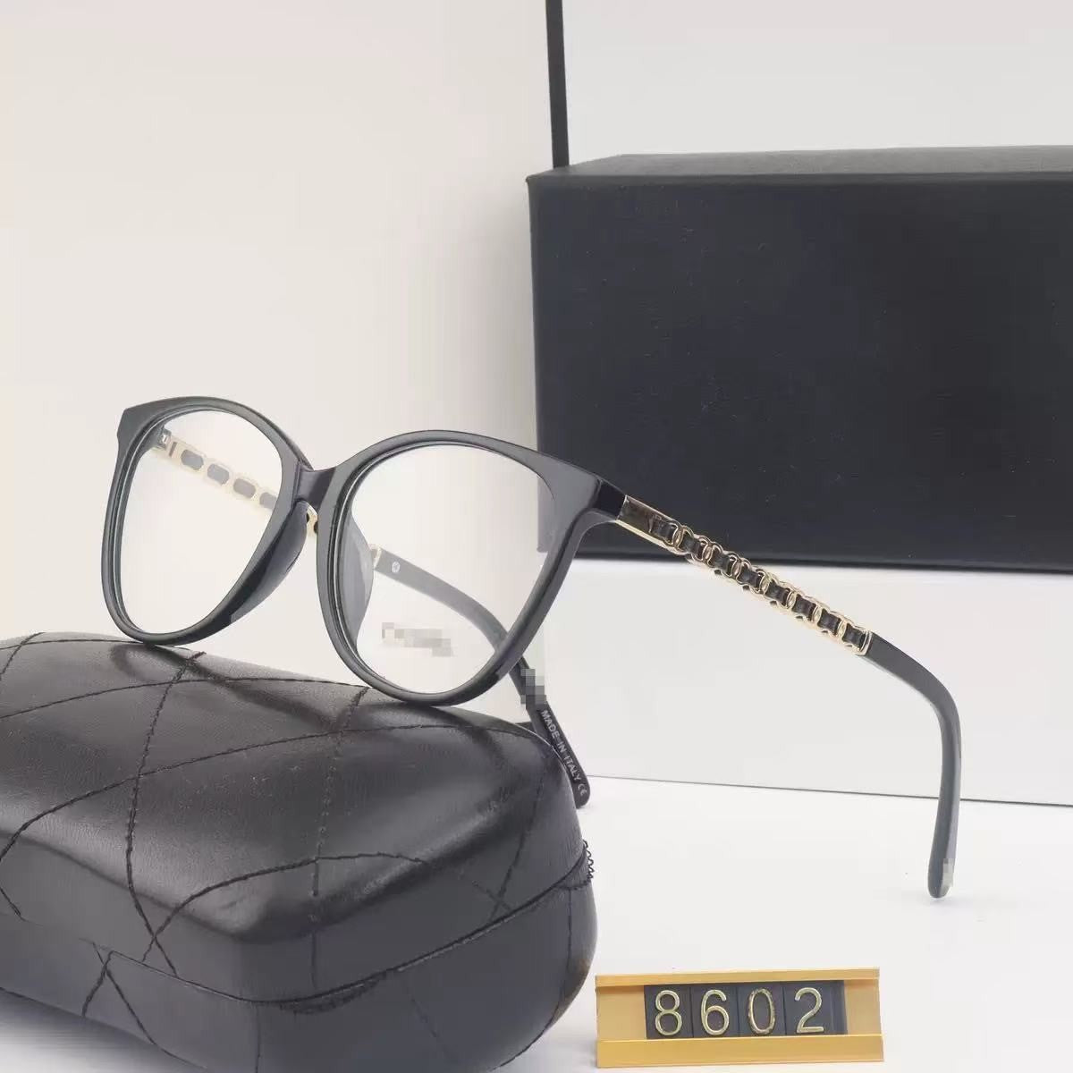 Chanel Style Eyeglass Frames3408Black Frame Plain Glasses Female Blogger Same Style Anti-Blue Light Radiation Outdoor Street Shooting Glasses