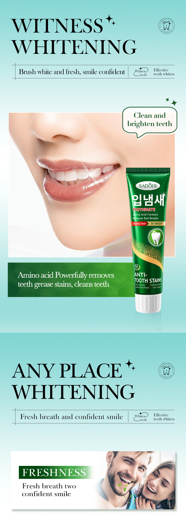 Amino Acid Cleansing Tooth Stains and Bad Breath Toothpaste SADOER Toothpaste Cross-Border Wholesale