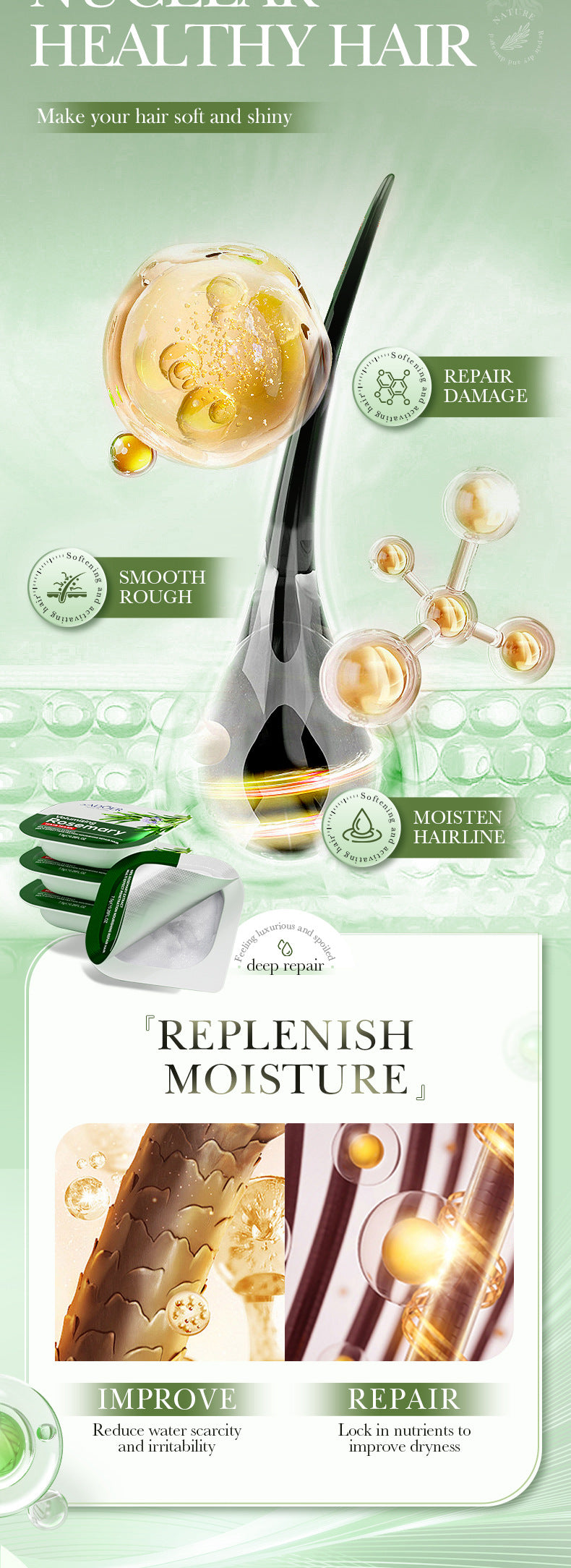 Full English Rosemary Hair Mask SADOER Little Pudding Frizz and Split Ends Smoothing Conditioner Wholesale