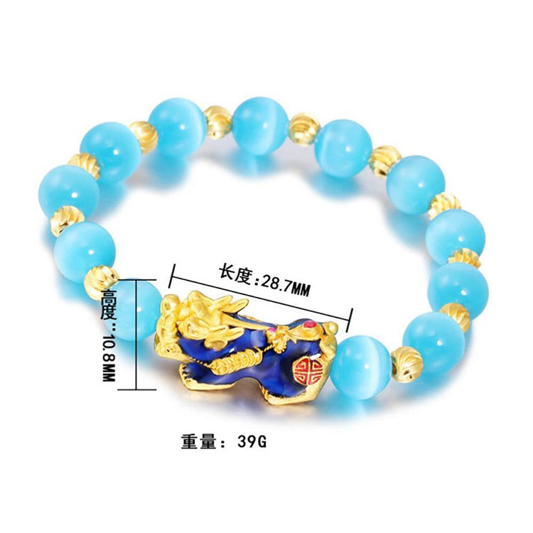 Imitation Gold Pixiu Bracelet3D Pure Gold10mm Agate Bracelet Wealth Attraction Temperature Sensing Color Changing Pixiu Bracelet