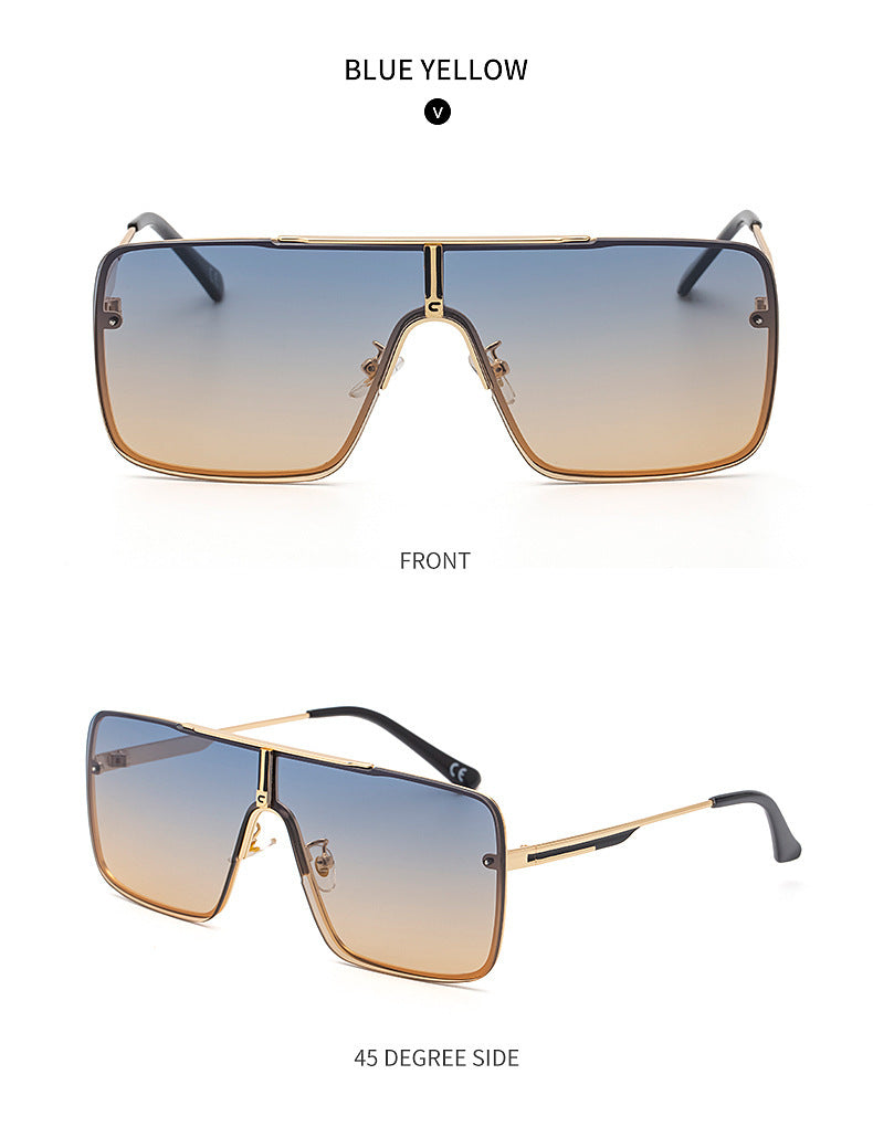 New Large Frame Sunglasses for Men Metal Frame One-piece Fashion Internet Celebrity Square Frame Glasses Trendy Sun Protection Driving Sunglasses