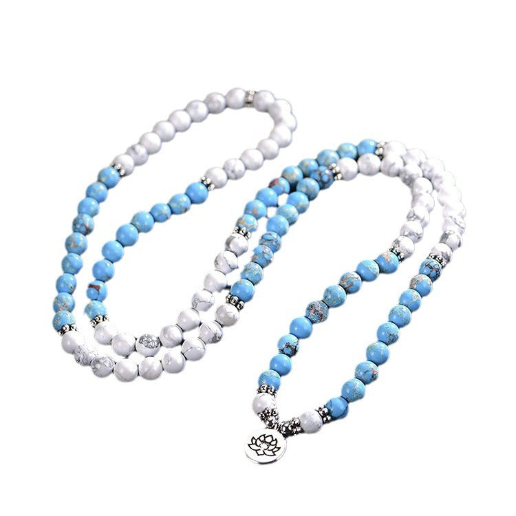 Men's Emperor Stone Bracelet108Series Elastic Cord Natural Stone Beads Lotus Buddha Pendant White Turquoise Long Bracelet