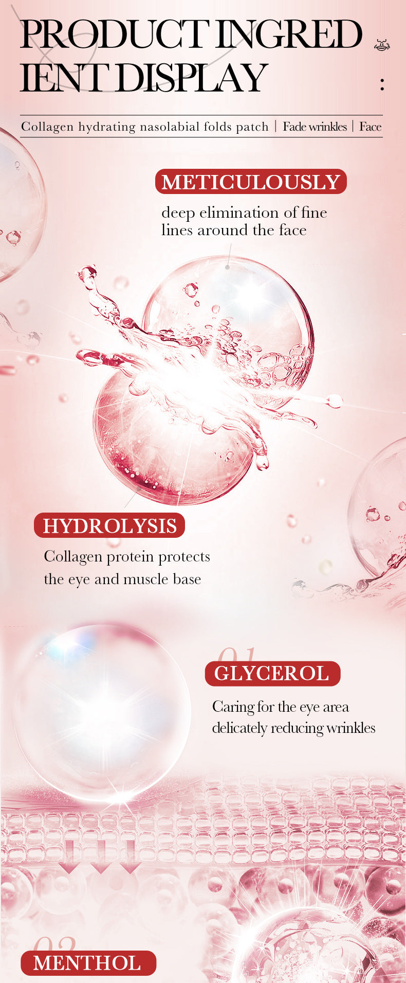 Full English Nasolabial Fold Stickers2.7g SADOER Collagen Hydrating Gel Lifting Patch  Enmu Wholesale