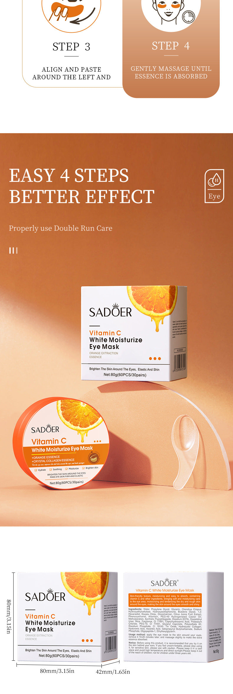 Vitamin C Eye Mask SADOER Improve Dark Circles, Eye Lines, and Eye Bags VC Moisturizing  Wholesale